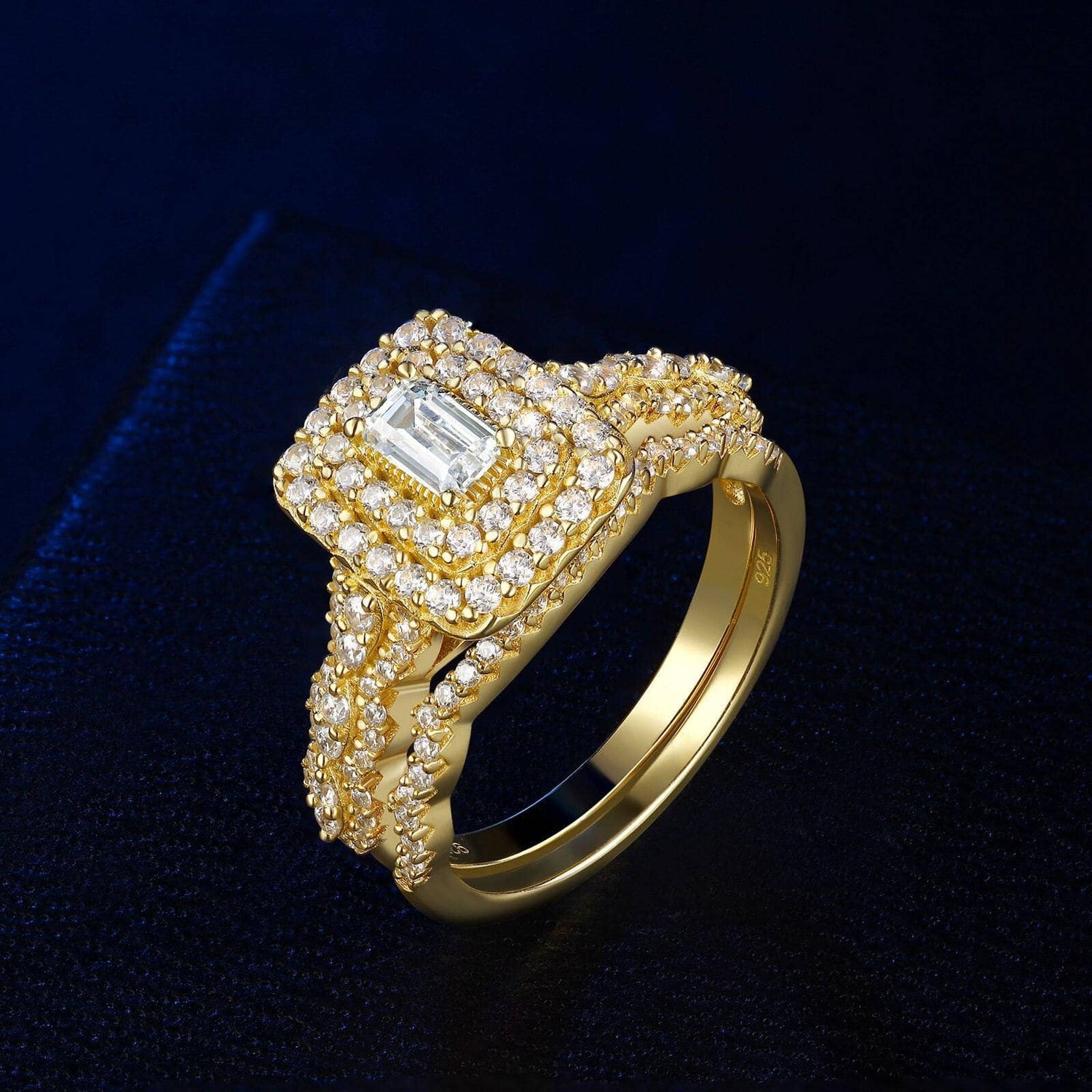Emerald Cut Created Diamond Engagement Ring Set-Black Diamonds New York
