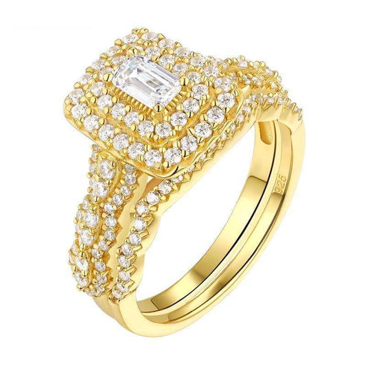 Emerald Cut Created Diamond Engagement Ring Set-Black Diamonds New York
