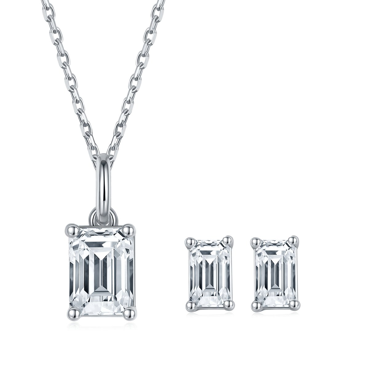 Emerald Cut Moissanite Jewelry Pendant Necklace and Earring from Black