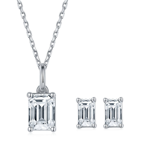 Emerald Cut Moissanite Jewelry Pendant Necklace and Earring - Black Diamonds New York