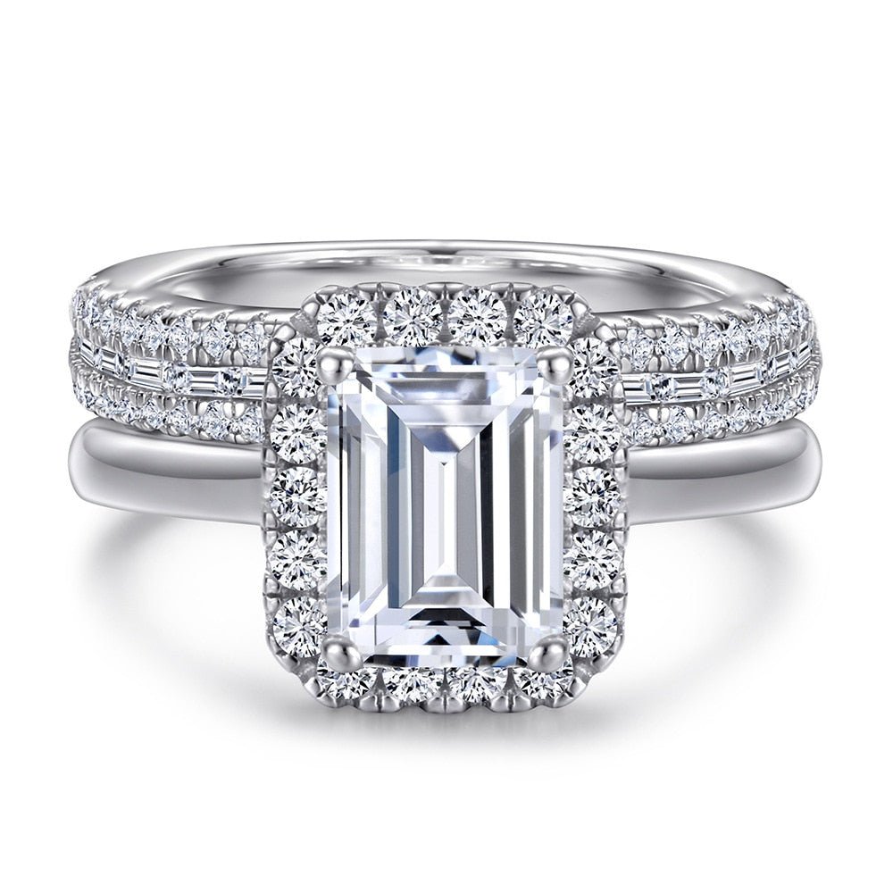 Emerald Cut Diamond White Gold Engagement Ring Set-Black Diamonds New York