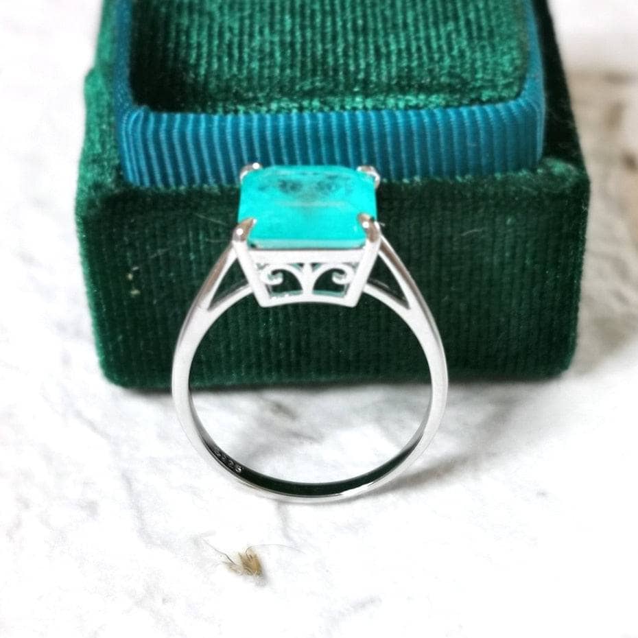 Emerald Cut Paraiba Tourmaline 4 claw Engagement Ring - Black Diamonds New York