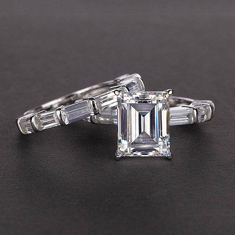 Emerald Cut Ruby Vintage Wedding Ring Set-Black Diamonds New York