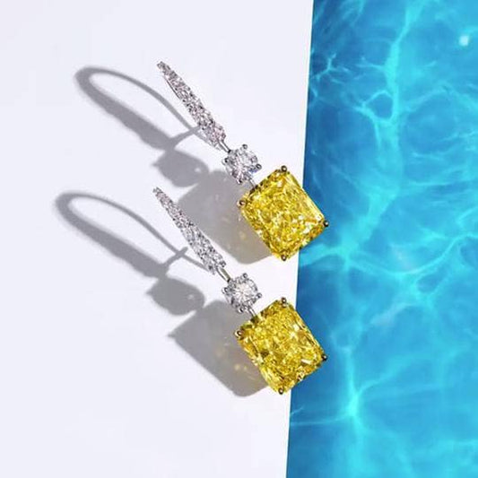 Emerald Cut Simulated Diamond Yellow Sapphire Drop Earrings-Black Diamonds New York