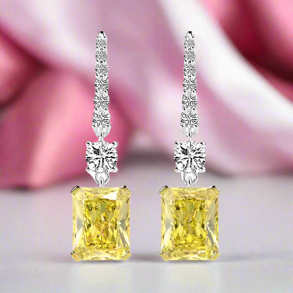 Emerald Cut Simulated Diamond Yellow Sapphire Drop Earrings (Copy)-Black Diamonds New York