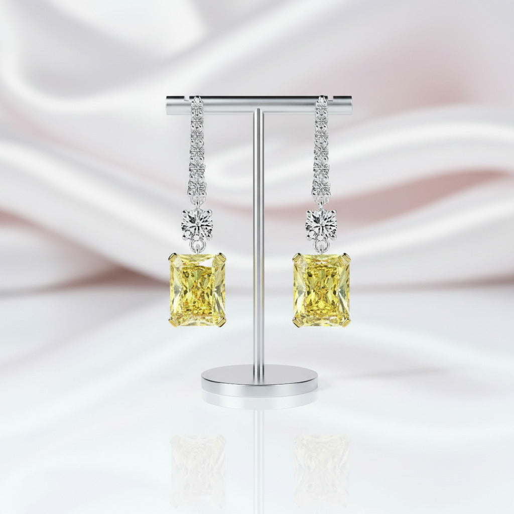 Emerald Cut Simulated Diamond Option Yellow Sapphire Drop Earrings (Copy)-Black Diamonds New York