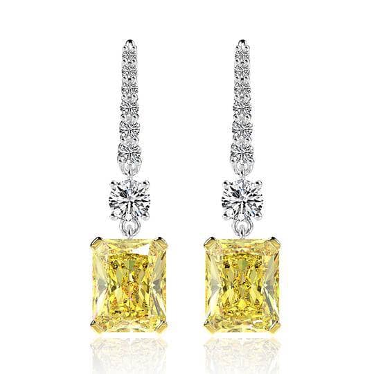 Emerald Cut Sona Simulated Diamond Yellow Sapphire Drop Earrings - Black Diamonds New York