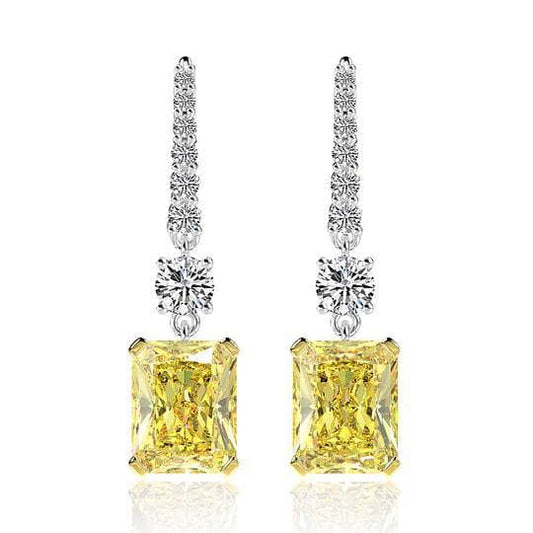 Emerald Cut Sona Simulated Diamond Yellow Sapphire Drop Earrings-Black Diamonds New York