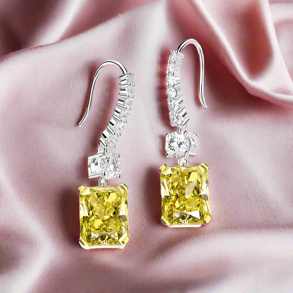 Emerald Cut Simulated Diamond Yellow Sapphire Drop Earrings (Copy)-Black Diamonds New York