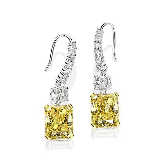 Emerald Cut Sona Simulated Diamond Yellow Sapphire Drop Earrings - Black Diamonds New York