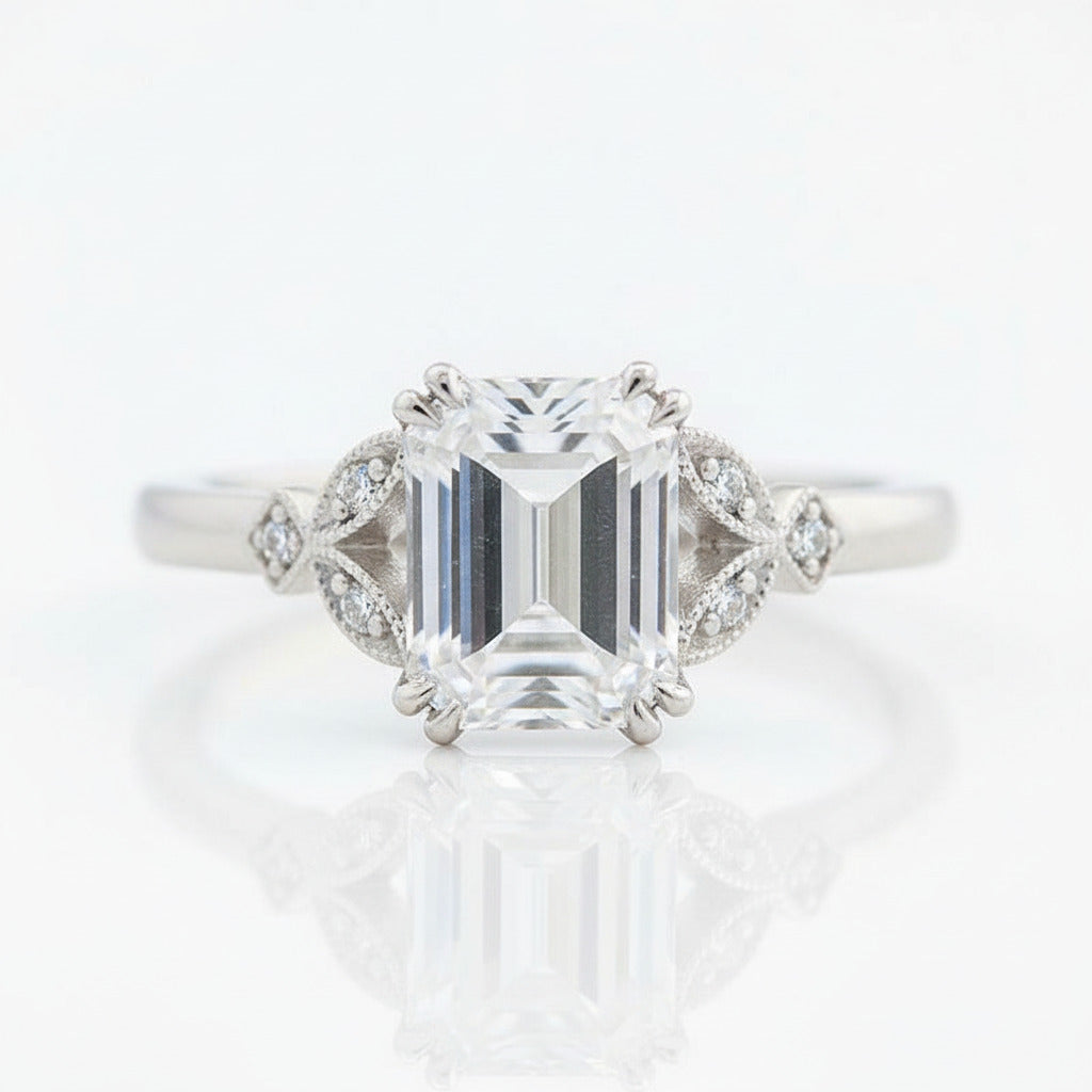 Emerald Cut White Sapphire Engagement Ring-Black Diamonds New York