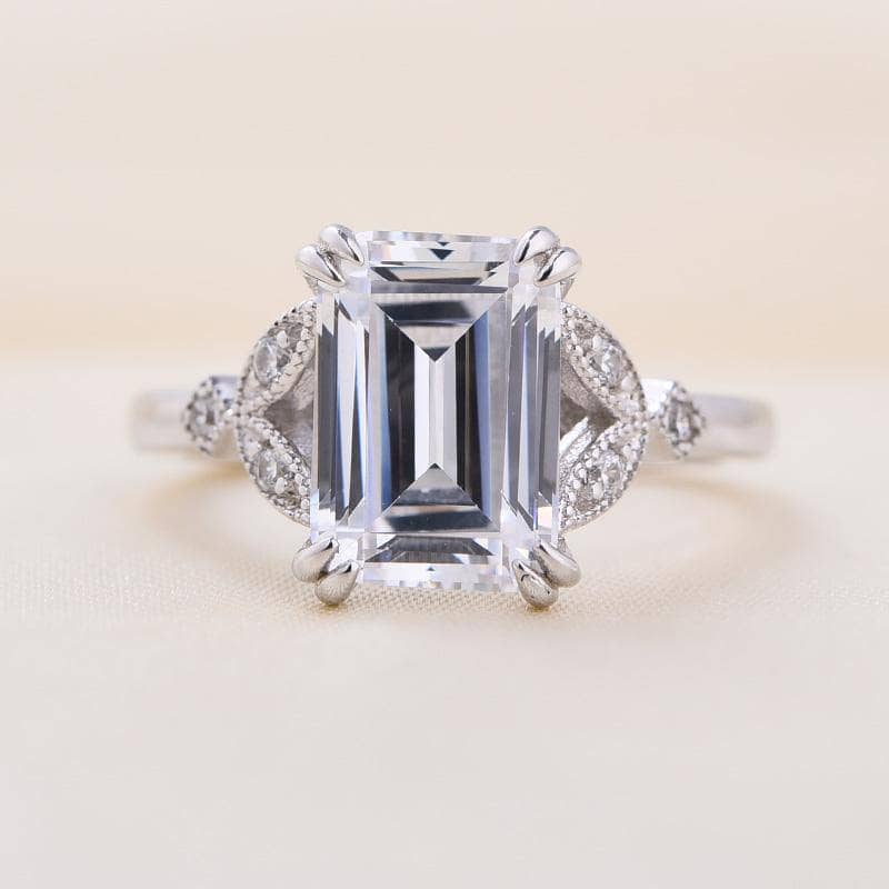 Emerald Cut White Sapphire Engagement Ring - Black Diamonds New York