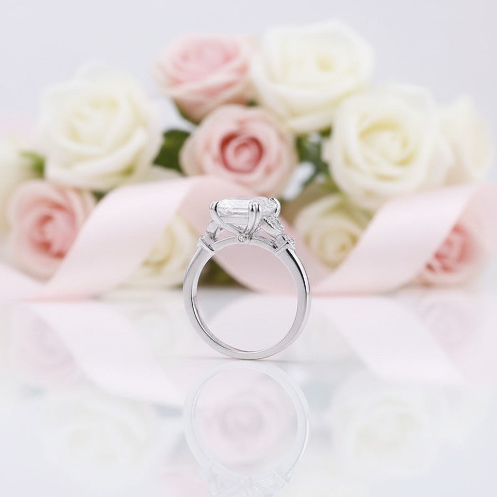 Emerald Cut White Sapphire Engagement Ring-Black Diamonds New York