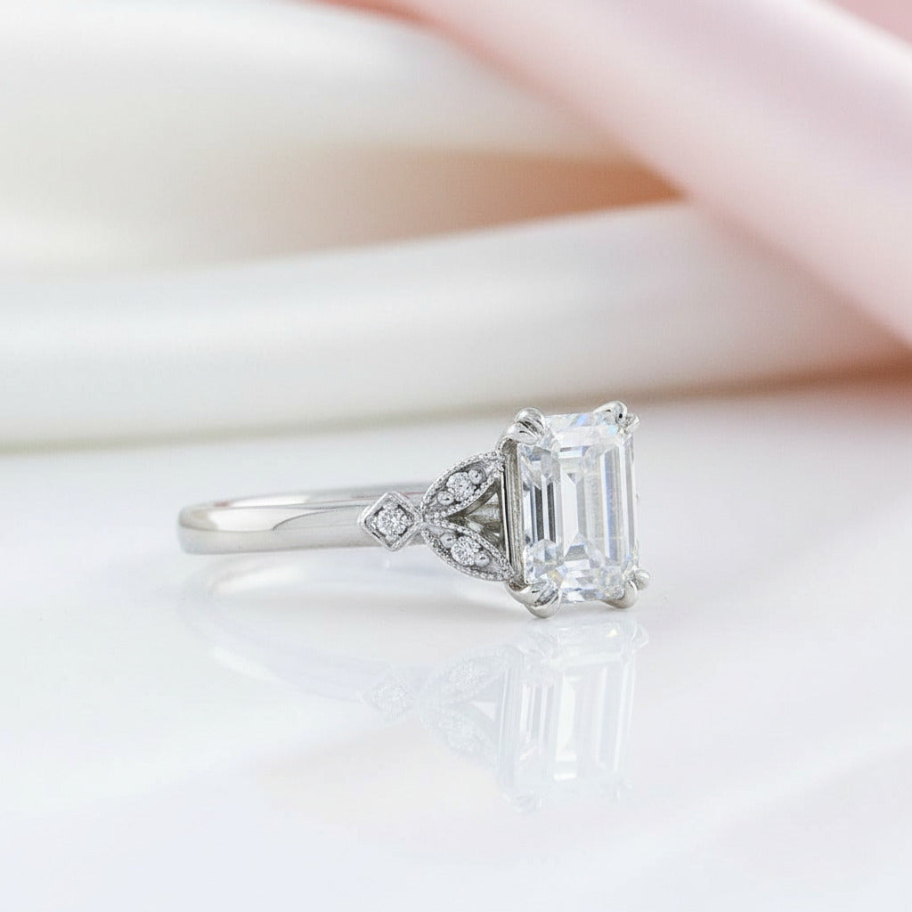 Emerald Cut White Sapphire Engagement Ring-Black Diamonds New York