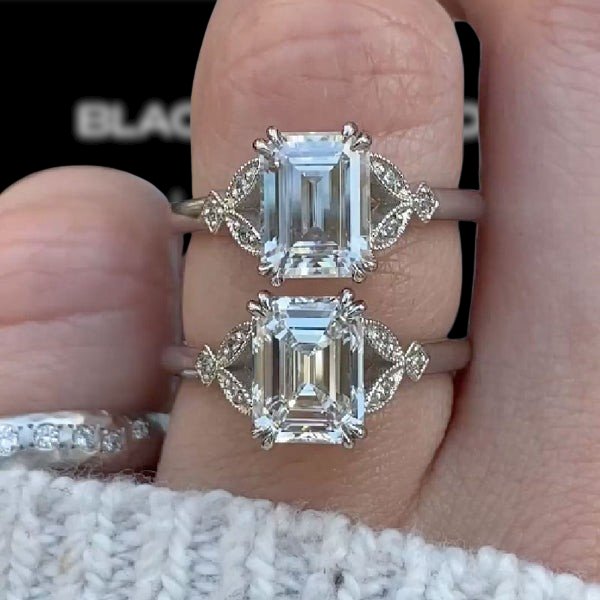 Emerald Cut White Sapphire Engagement Ring-Black Diamonds New York