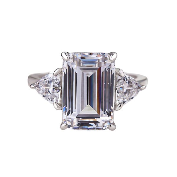 Emerald Cut White Sapphire Three Stone Engagement Ring-Black Diamonds New York