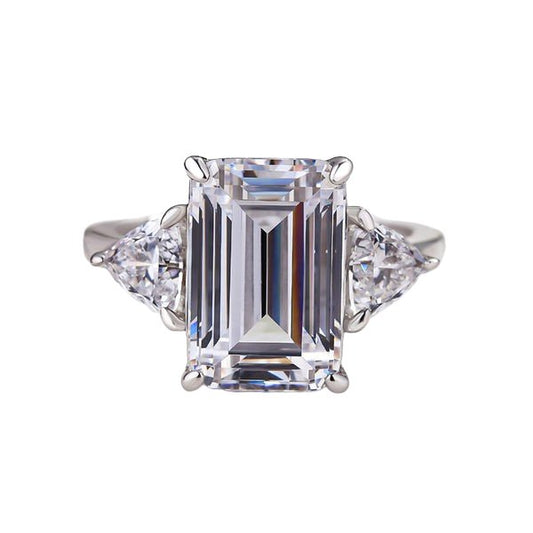 Emerald Cut White Sapphire Three Stone Engagement Ring - Black Diamonds New York