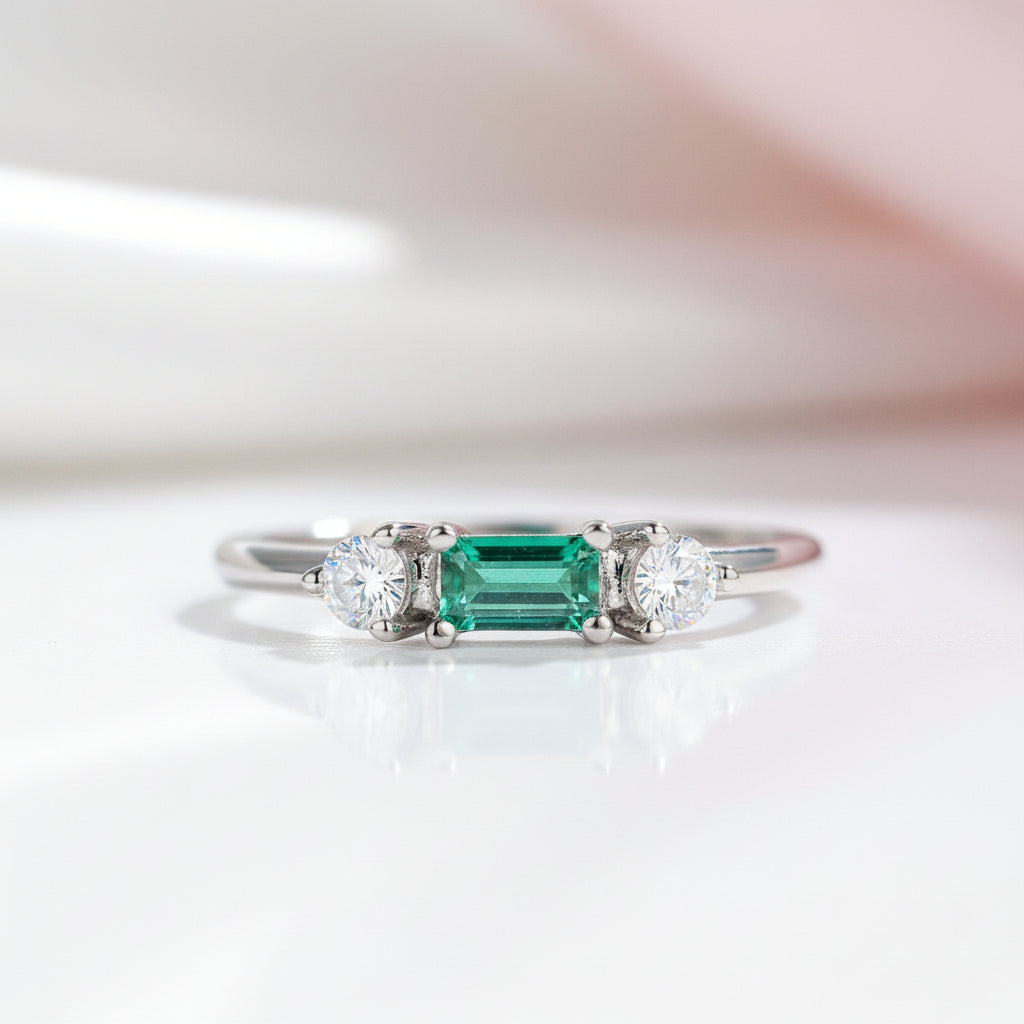 Emerald Gemstone Engagement Ring-Black Diamonds New York