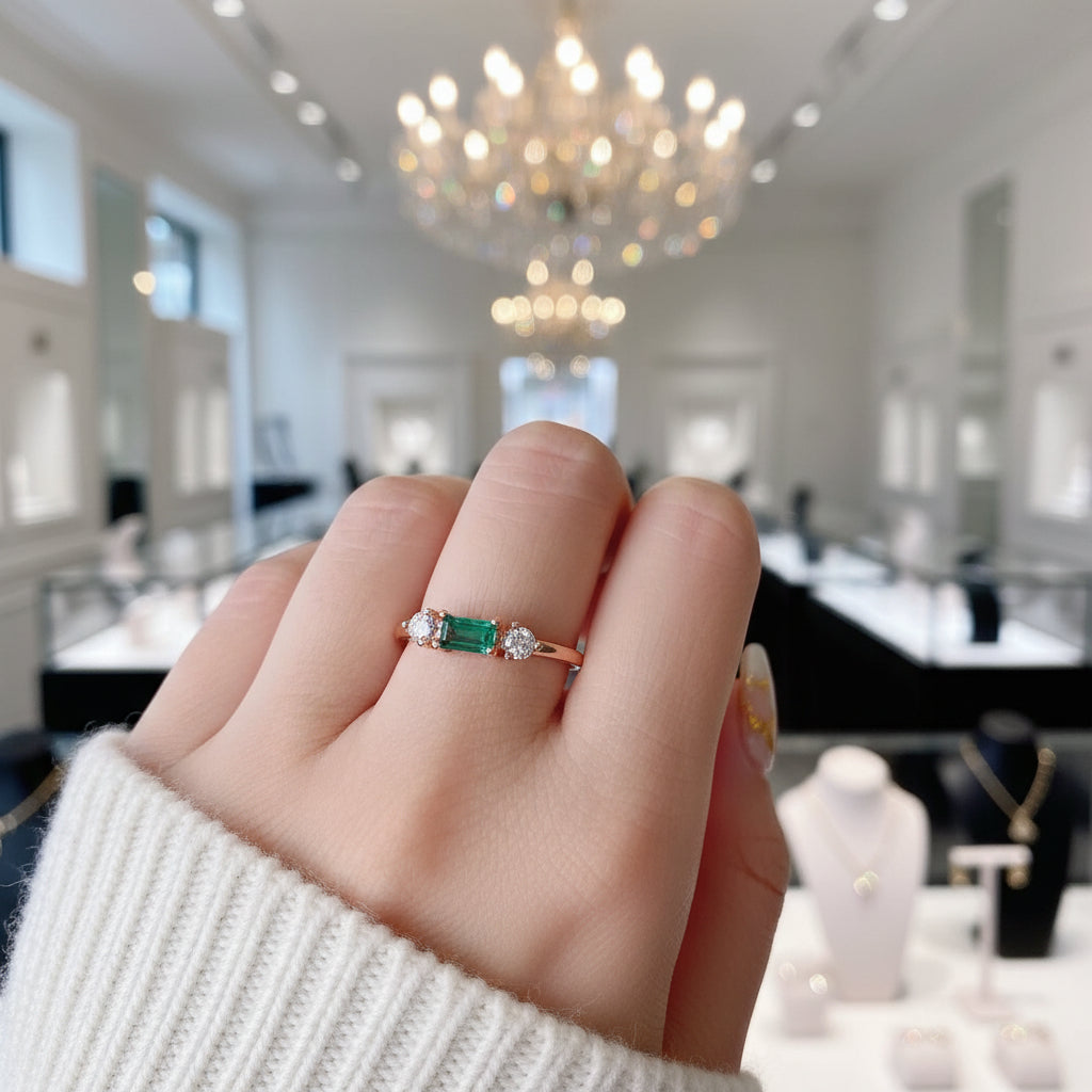 Emerald Gemstone Engagement Ring-Black Diamonds New York