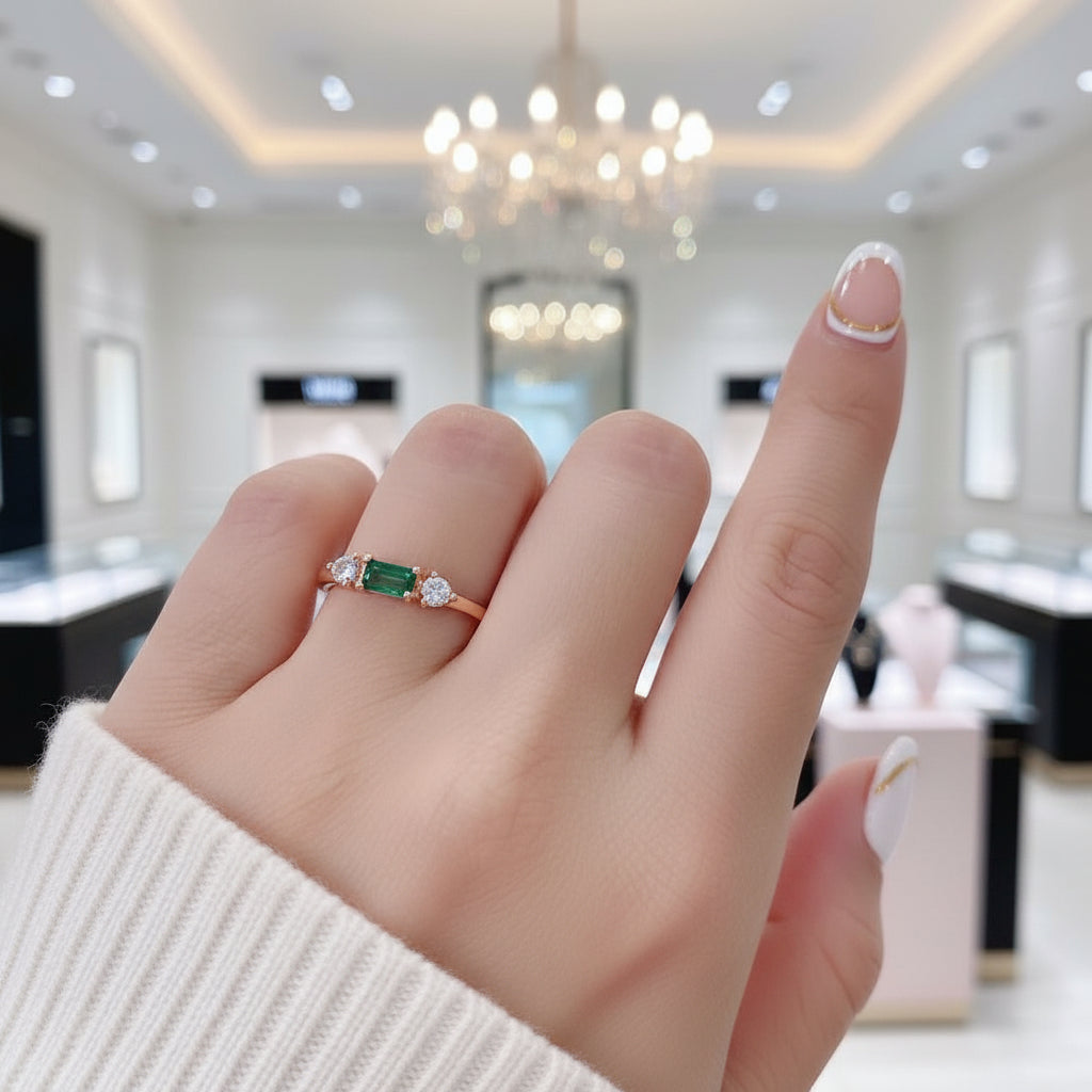 Emerald Gemstone Engagement Ring-Black Diamonds New York