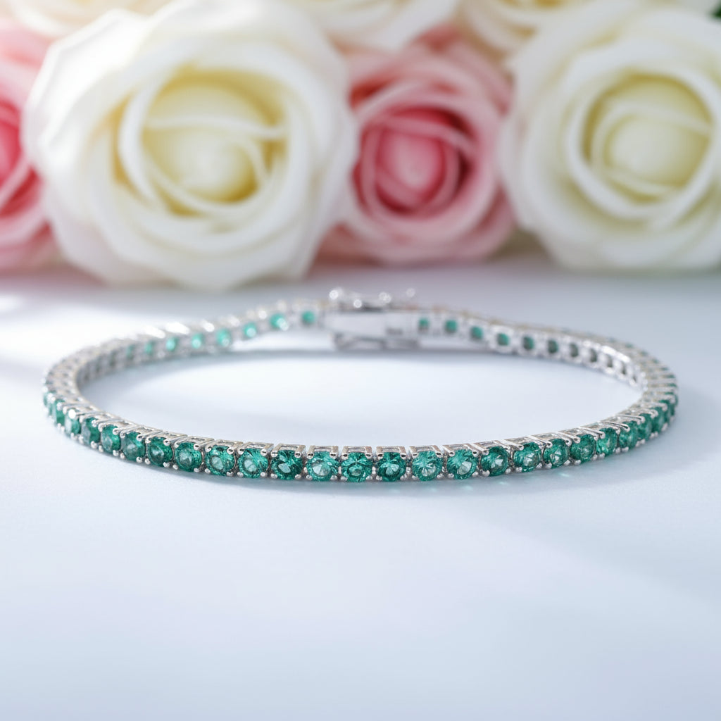 Emerald Green Round Cut Bracelet-Black Diamonds New York