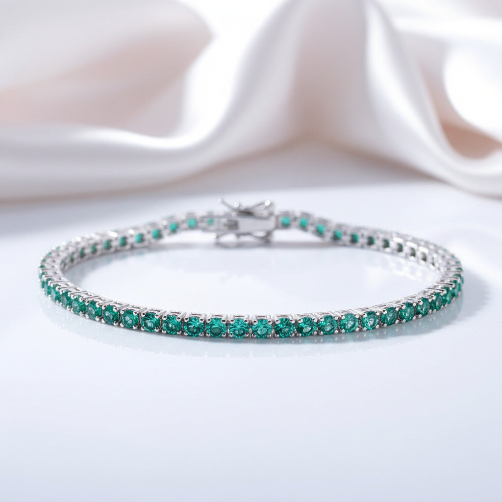 Emerald Green Round Cut Bracelet-Black Diamonds New York