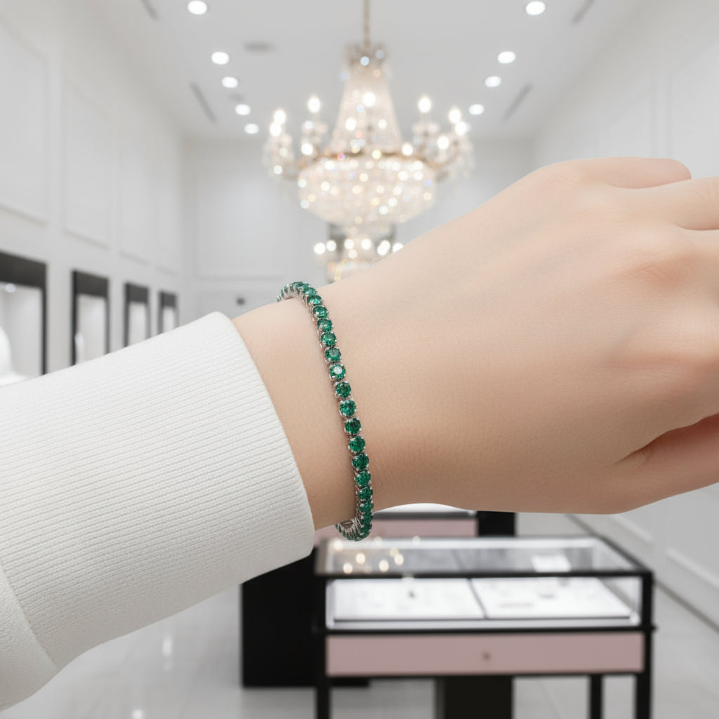 Emerald Green Round Cut Bracelet-Black Diamonds New York