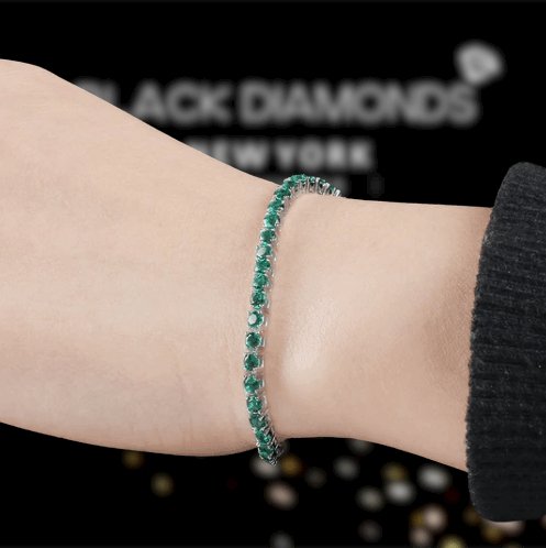 Emerald Green Round Cut Bracelet-Black Diamonds New York
