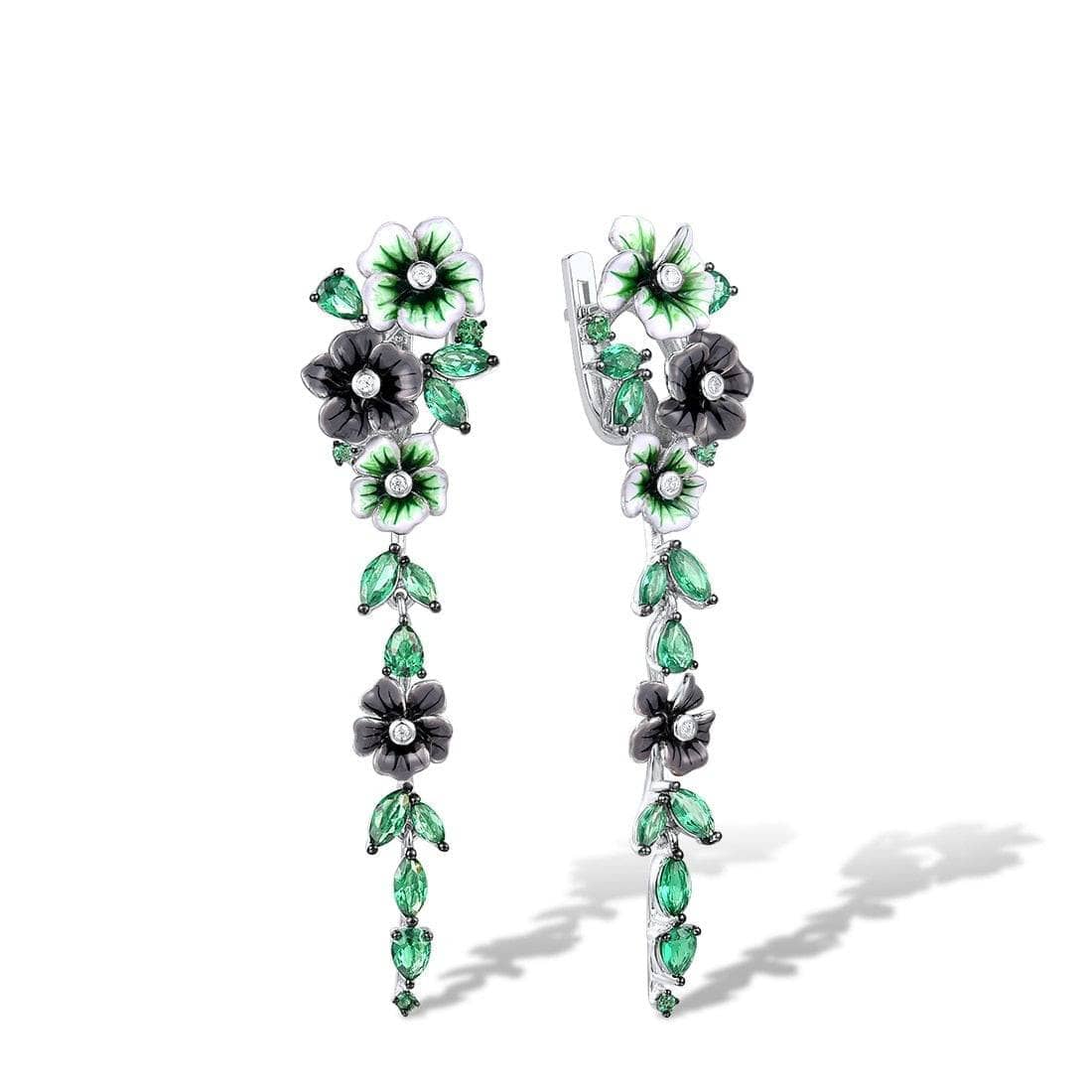 Enamel Blooming Flowers with Spinel & EVN Stone Earrings-Black Diamonds New York