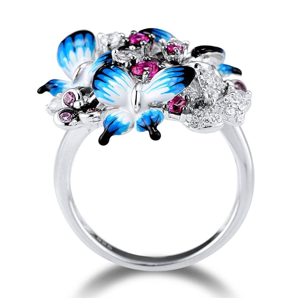 Enamel Butterflies with EVN Stones Ring-Black Diamonds New York