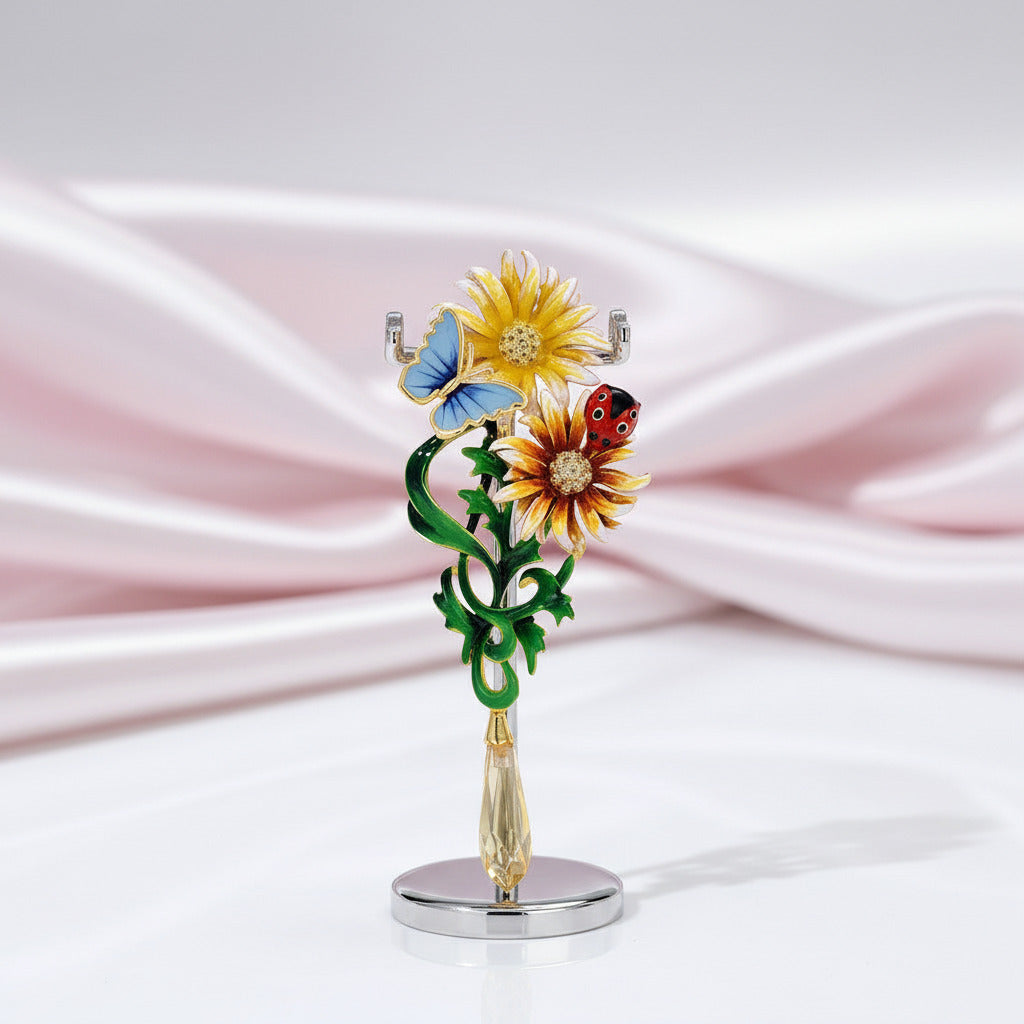 Enamel Flowers & Butterfly with Diamond Option Pendant-Black Diamonds New York