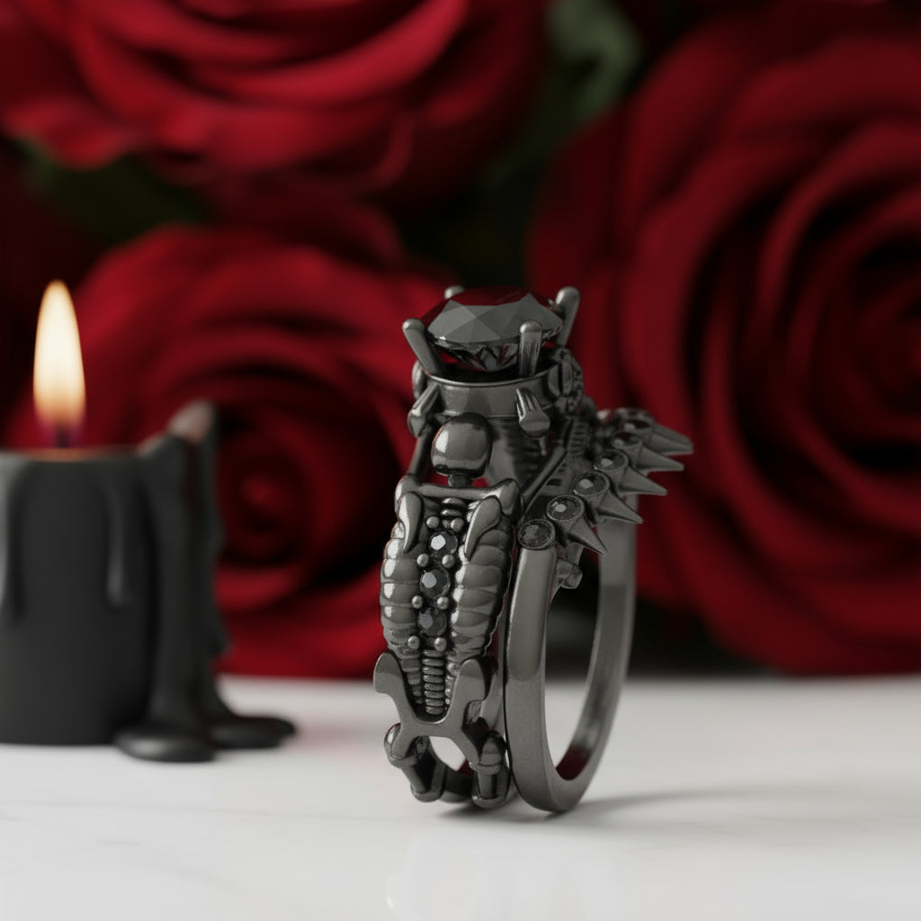 Eternal Adoration- 1.5 Carat Black Diamond Gothic Ring Set-Black Diamonds New York