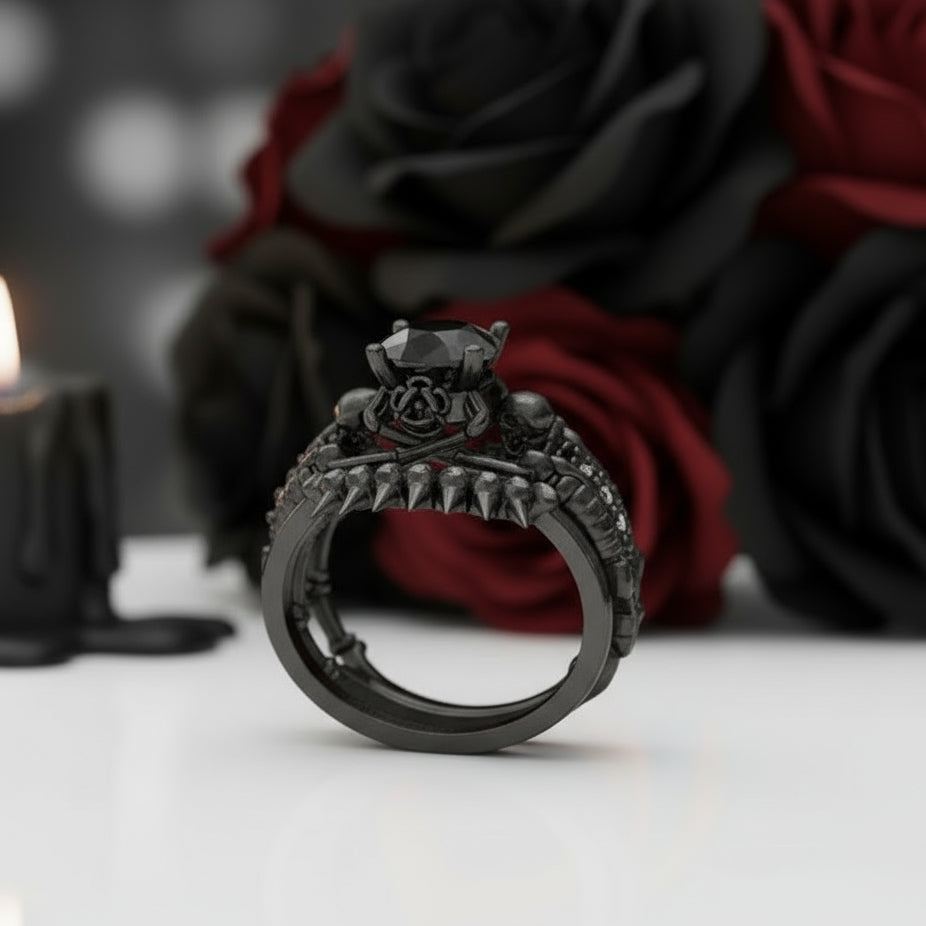 Eternal Adoration- 1.5 Carat Black Diamond Gothic Ring Set-Black Diamonds New York