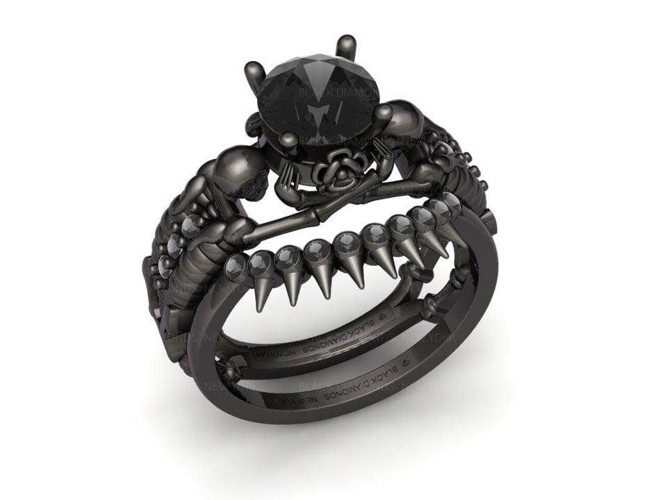 Eternal Adoration- 1.5 Carat Black Diamond Gothic Ring Set-Black Diamonds New York