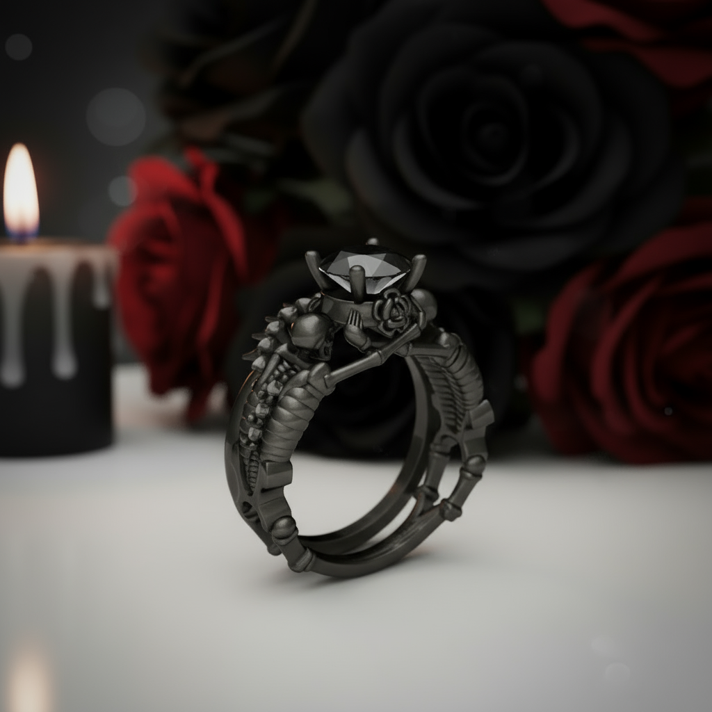 Eternal Adoration- 1.5 Carat Black Diamond Gothic Ring Set-Black Diamonds New York