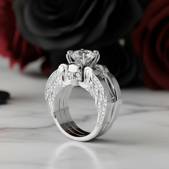 Eternal Love Rings- Round Cut Diamond Skull Engagement Ring in 14k White Gold-Black Diamonds New York