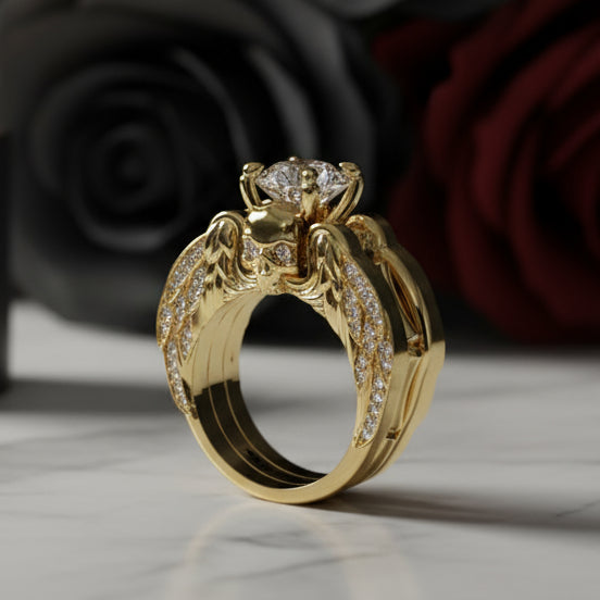 Eternal Love Rings- Round Cut Diamond Skull Engagement Ring in 14k White Gold-Black Diamonds New York