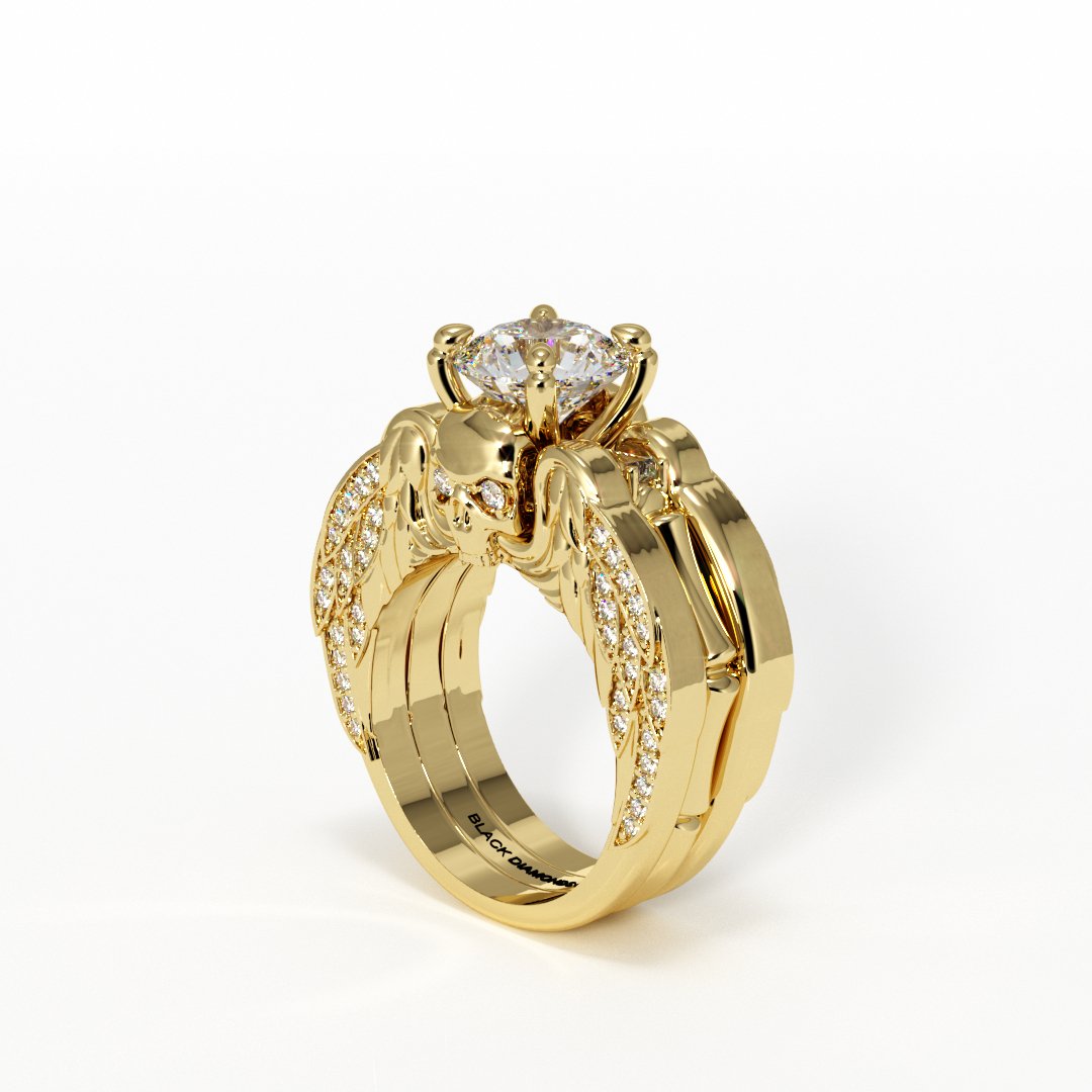 Eternal Love Rings- Round Cut Diamond Skull Engagement Ring in 14k White Gold-Black Diamonds New York