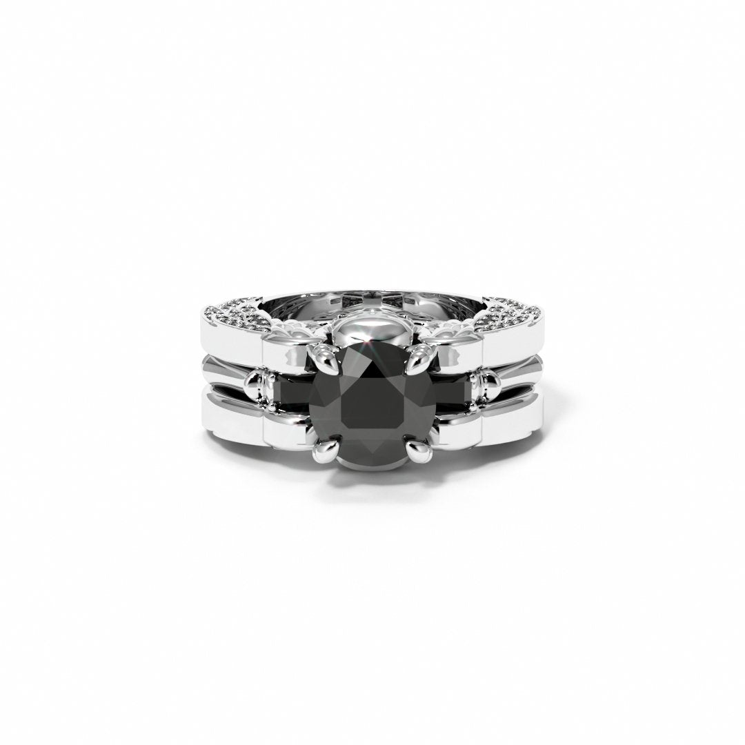 Eternal Love Rings- Round Cut Diamond Skull Engagement Ring in 14k White Gold - Black Diamonds New York