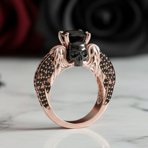 Eternal Love Rings- Round Cut Diamond Skull Engagement Ring in 14k White Gold-Black Diamonds New York