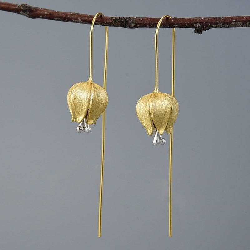 Eternal Love Tulip Flower Dangle Earrings-Black Diamonds New York