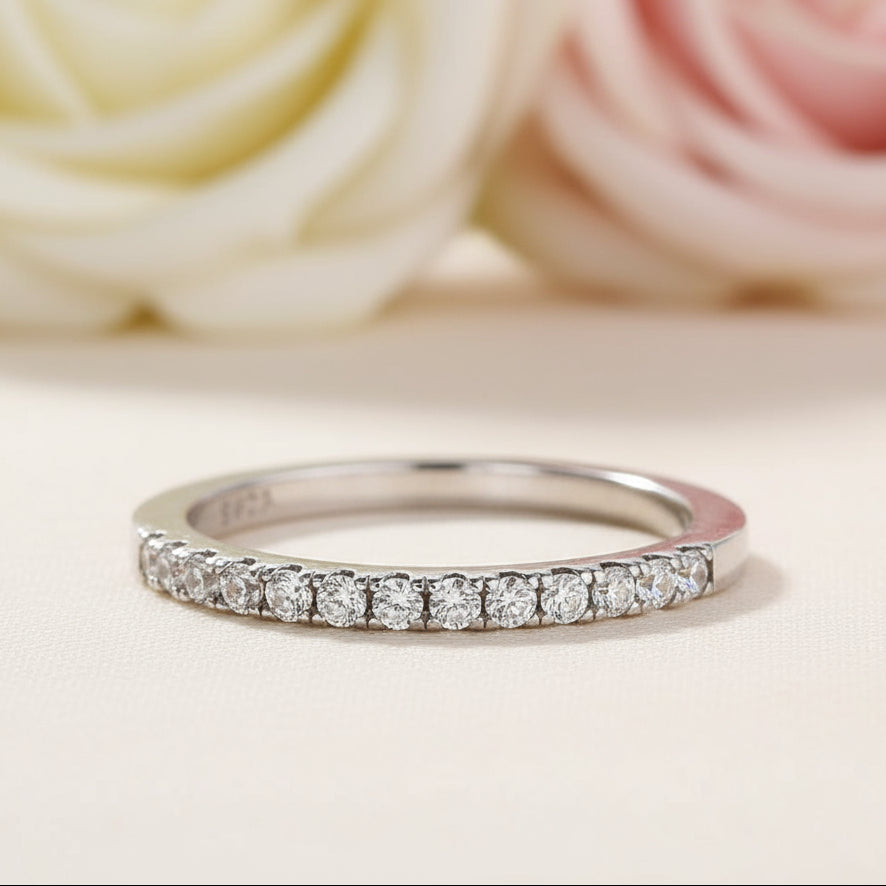 Eternity 3PC Stacking Wedding Band Set In White Gold Plated-Black Diamonds New York