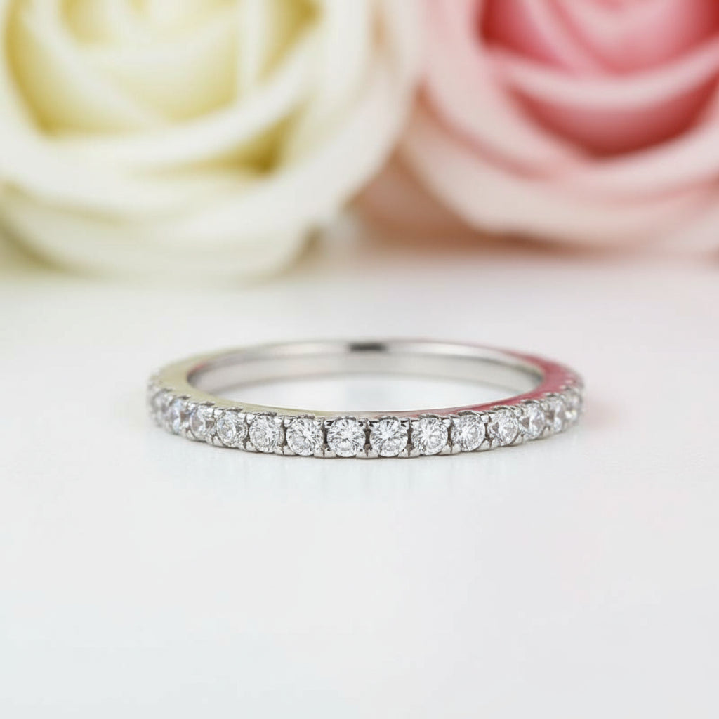 Eternity 3PC Stacking Wedding Band Set In White Gold Plated-Black Diamonds New York