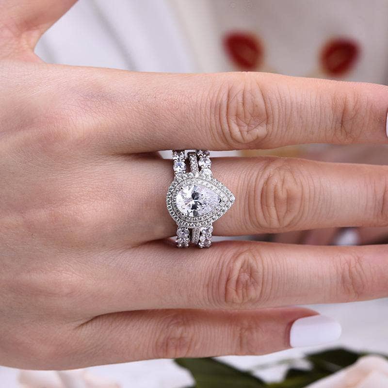 Eternity Double Halo Pear Cut 3-Pieces Wedding Set-Black Diamonds New York
