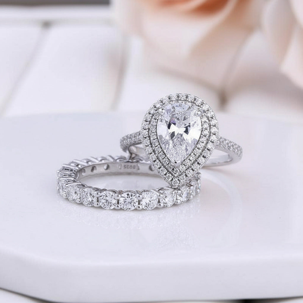 Eternity Double Halo Pear Cut Wedding Set-Black Diamonds New York