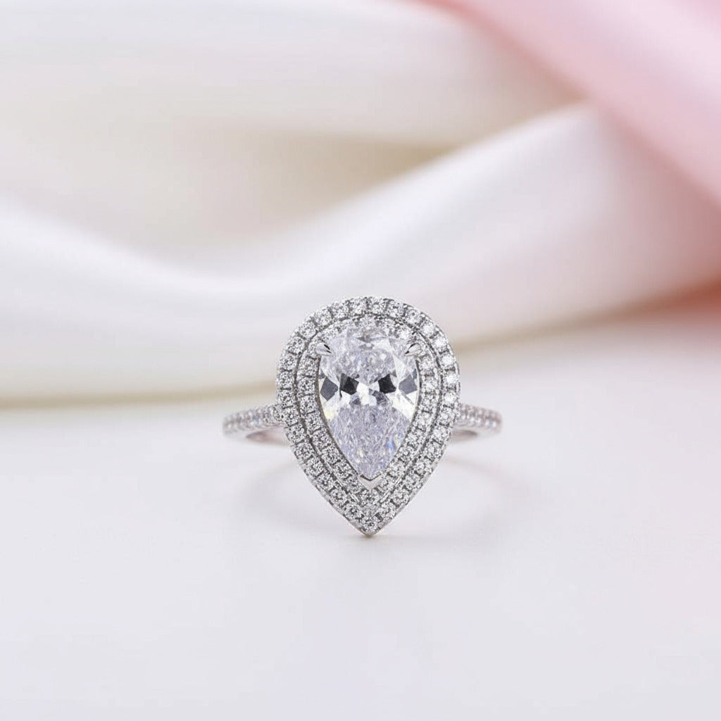 Eternity Double Halo Pear Cut Wedding Set-Black Diamonds New York