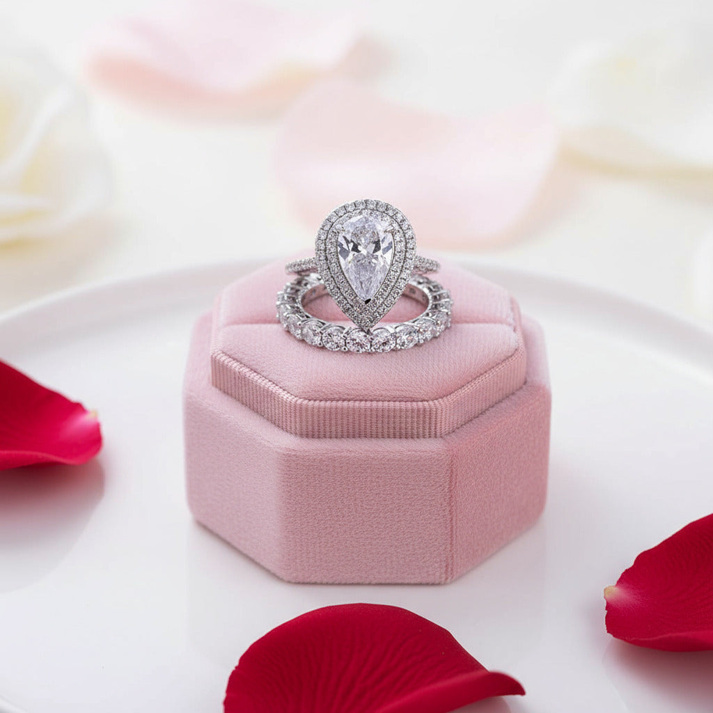 Eternity Double Halo Pear Cut Wedding Set-Black Diamonds New York