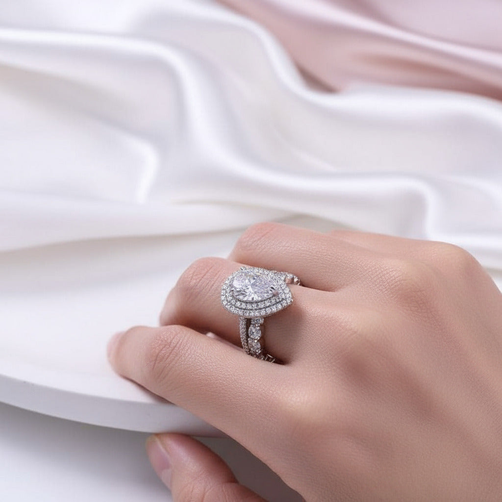 Eternity Double Halo Pear Cut Wedding Set-Black Diamonds New York