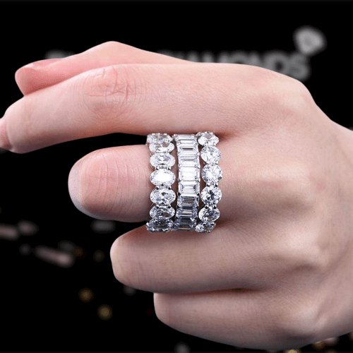 Eternity Emerald Round Oval Cut Wedding Band Set – Black