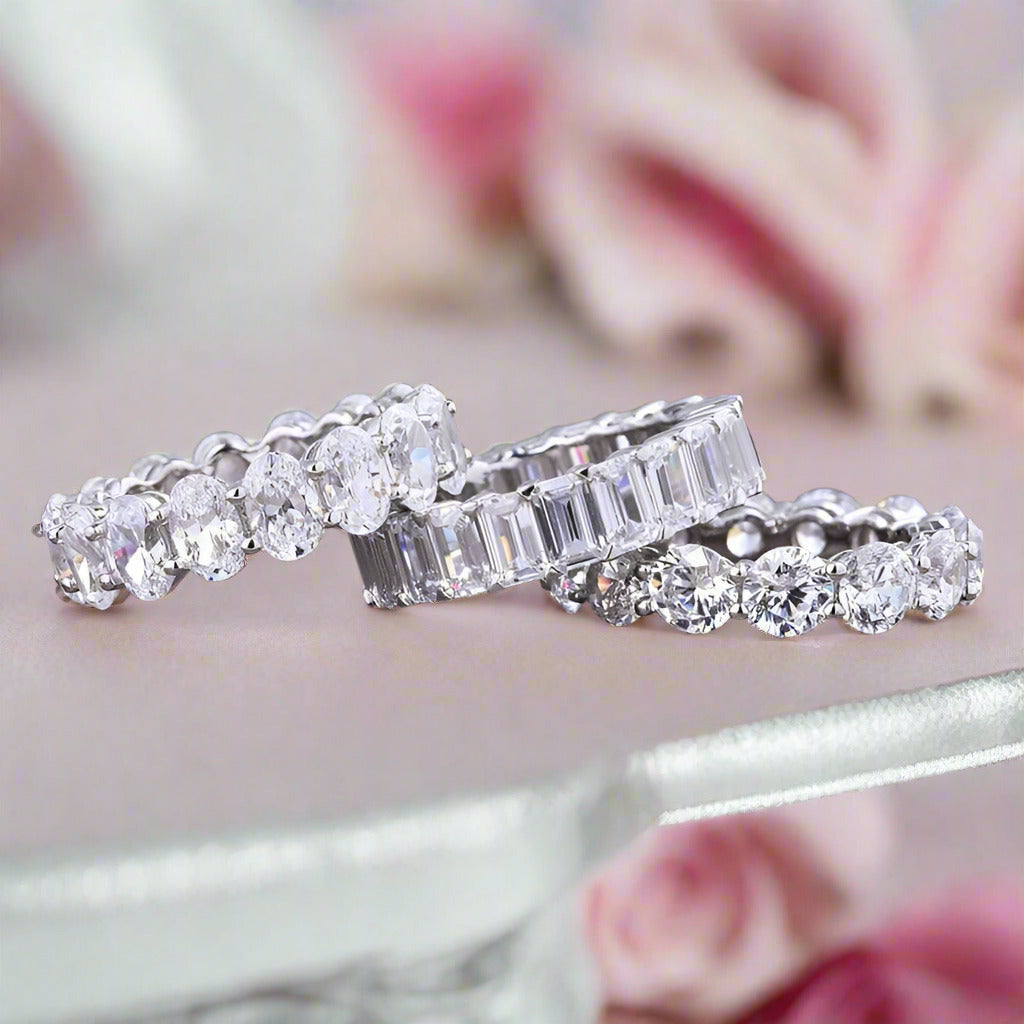 Eternity Emerald & Round & Oval Cut Wedding Band Set-Black Diamonds New York